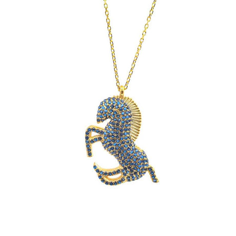 925 Sterling Silver Sapphire Rearing Horse Necklace - Elegant Design