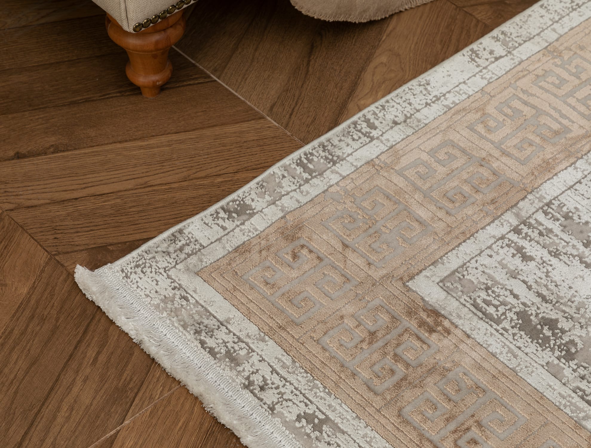 Tapis en velours mélangé teint en fil - Confort moelleux & style moderne