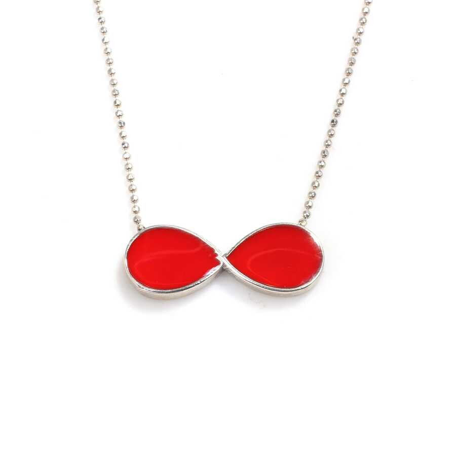 Professional 925 Sterling Silver Red Enamel Infinity Necklace
