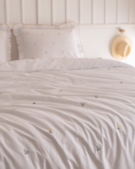 100% Cotton Ranforce Double Duvet Cover Set - Embroidered Saphir Design
