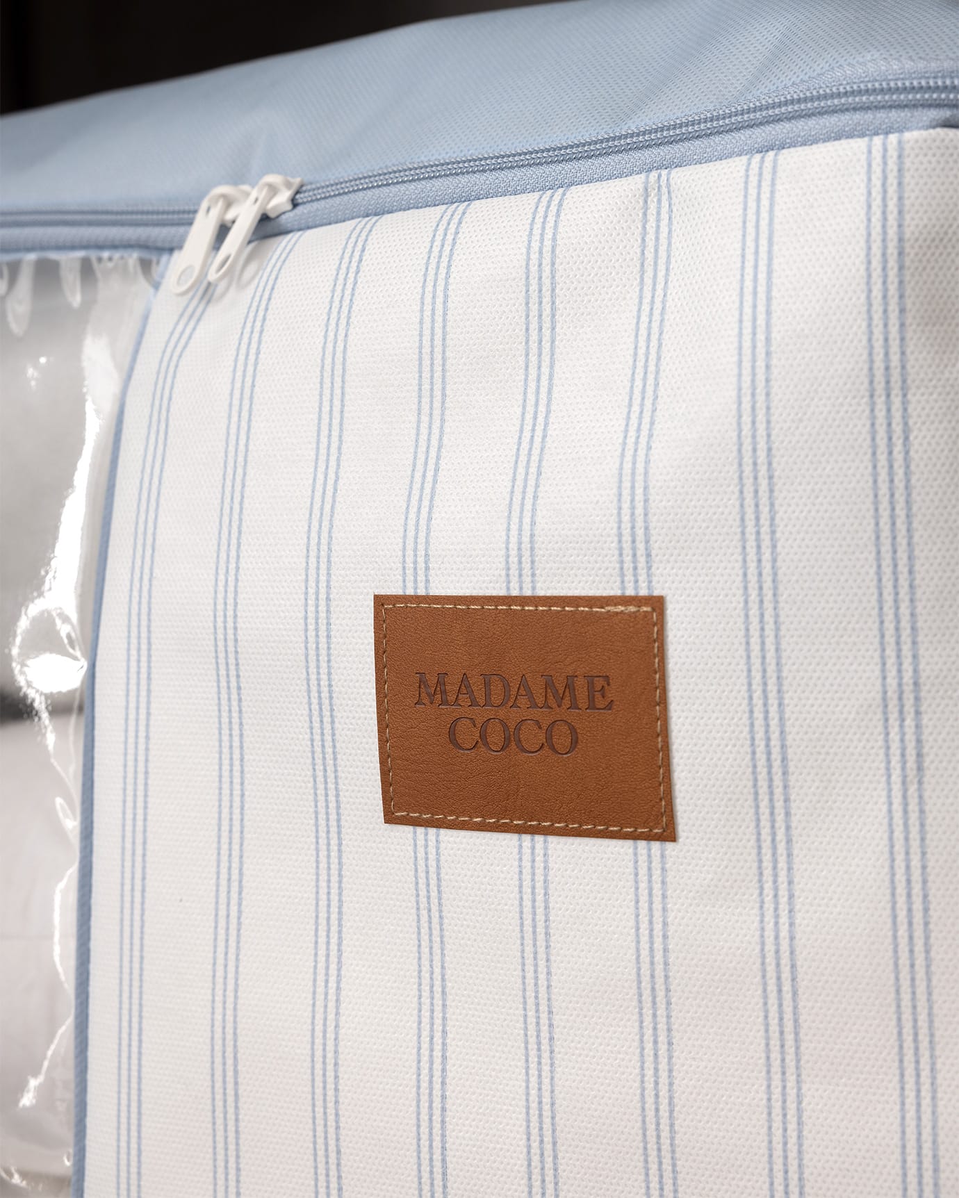 Set of 2 Fabric Storage Bags with Clear Window - White & Light Blue Closet Organizers