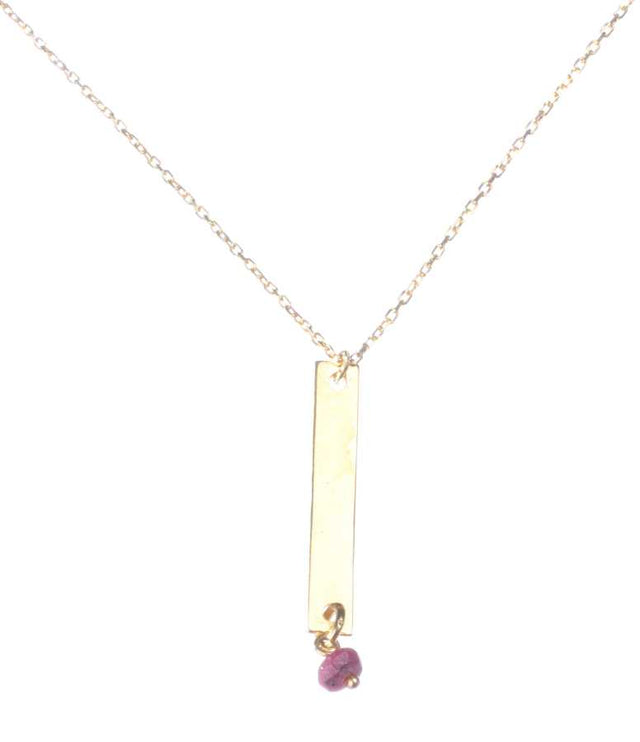 Elegant 925 Sterling Silver Lab-Created Ruby Bar Pendant Necklace