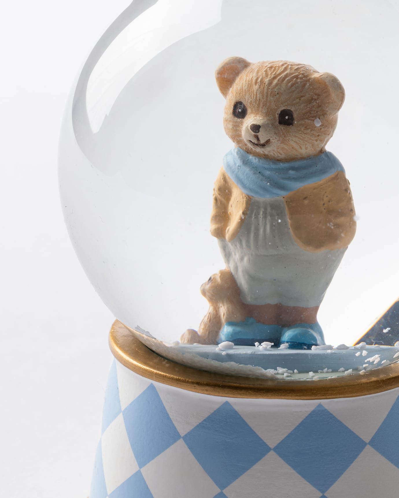 Resin & Glass Snow Globe - Polo Bear Salmon & Blue Design