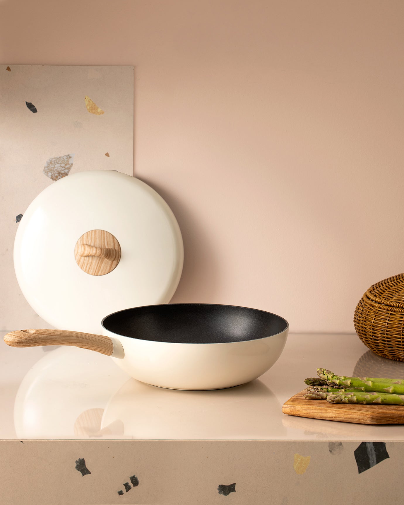 Manon 30cm White Wok Pan - Versatile Kitchen Cookware