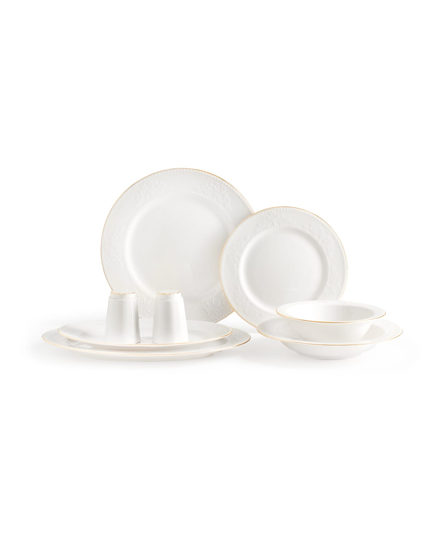 New Bone China 6-Person Dinnerware Set - Elegant White & Gold