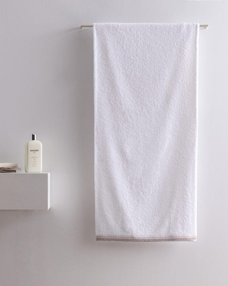 Topaze Cotton Bath Towel - Soft, Absorbent & Quick-Dry, White/Beige