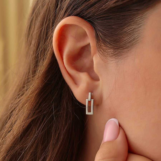 925 Sterling Silver Hollow Rectangle Earrings - Geometric Elegance