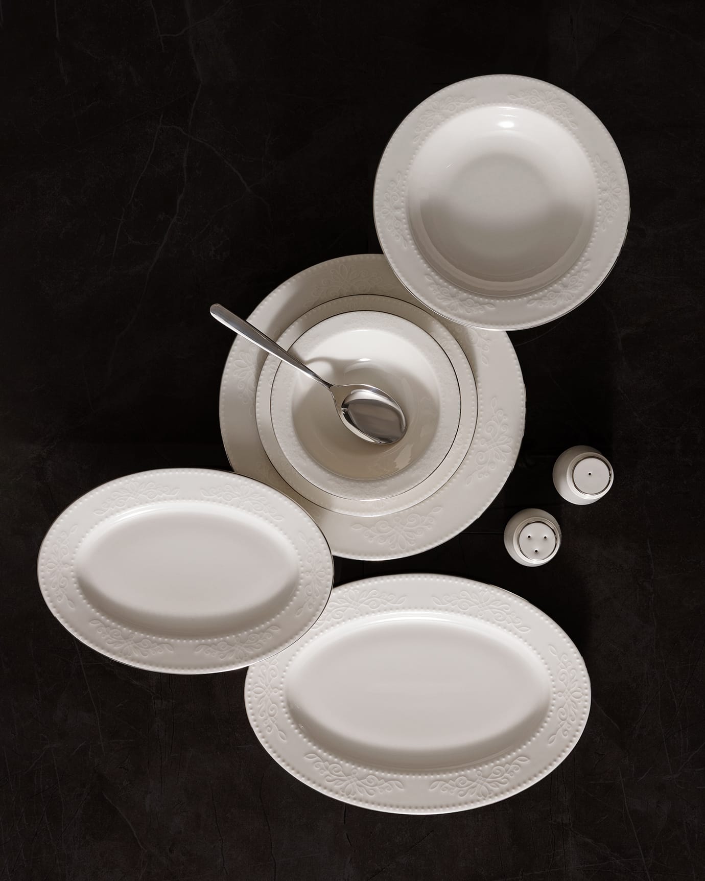 New Bone China 6-Person Dinner Set - Elegant White & Silver Rim