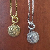 925 Sterling Silver Medallion Necklace - Figaro Chain