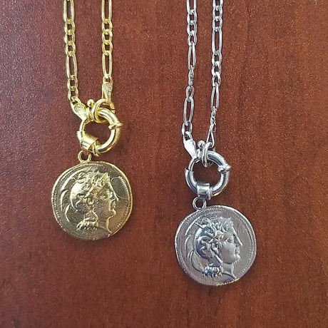 925 Sterling Silver Medallion Necklace - Figaro Chain