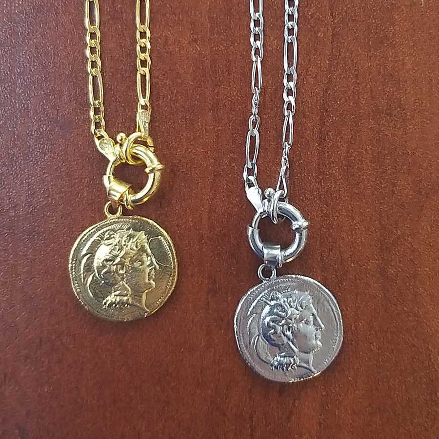 925 Sterling Silver Medallion Necklace - Figaro Chain