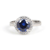 925 Sterling Silver Round Synthetic Sapphire Halo Ring