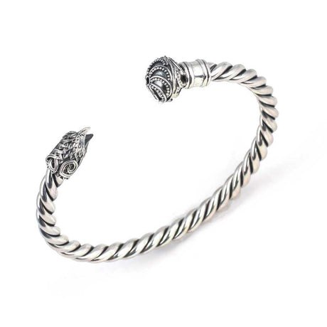 Sterling Silver Men's Bracelet - Falcon Head & Twisted Ball Design