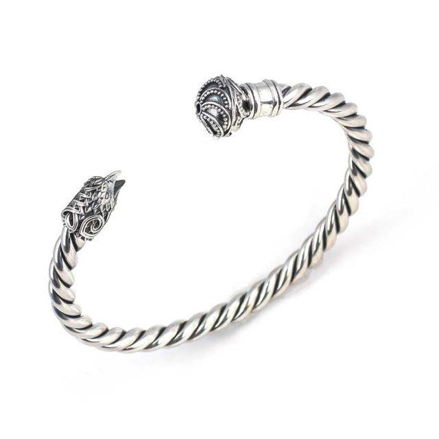 Sterling Silver Men's Bracelet - Falcon Head & Twisted Ball Design