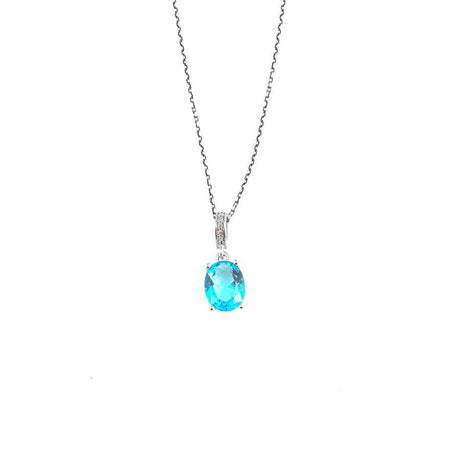 Premium 925 Sterling Silver Large Oval Aquamarine Necklace