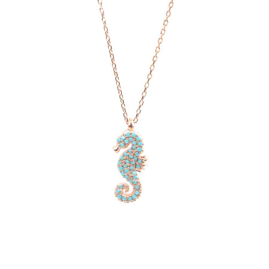 Premium Sterling Silver Turquoise Seahorse Pendant Necklace