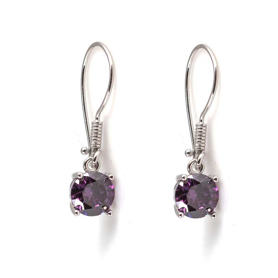 925 Sterling Silver Amethyst Dangle Earrings - Elegant Round Design