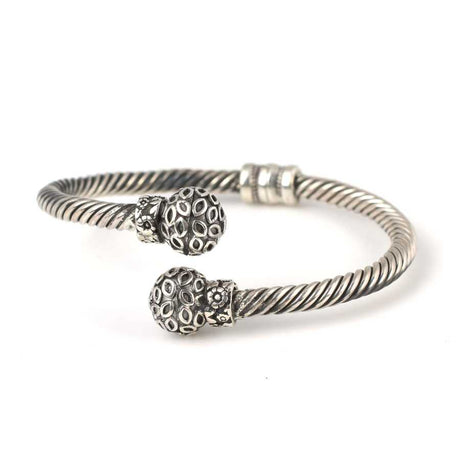 Premium 925 Sterling Silver Patterned Ball Twist Bangle