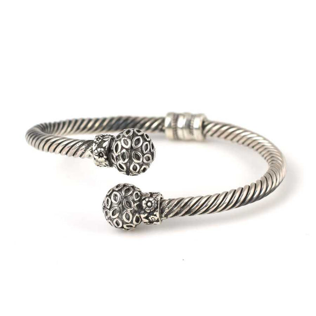 Premium 925 Sterling Silver Patterned Ball Twist Bangle
