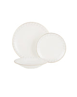 Fine Bone Porcelain 6-Person 18-Piece Dinner Set - White & Beige