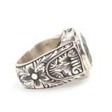 925 Sterling Silver Peridot Men's Ring - Hand-Engraved Design