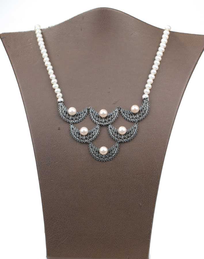 Collar de perlas de filigrana de plata esterlina artesanal premium