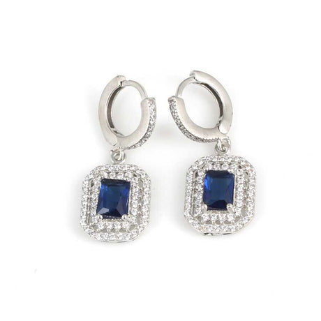 925 Sterling Silver Zircon Earrings - Double Row Halo Rectangular Design
