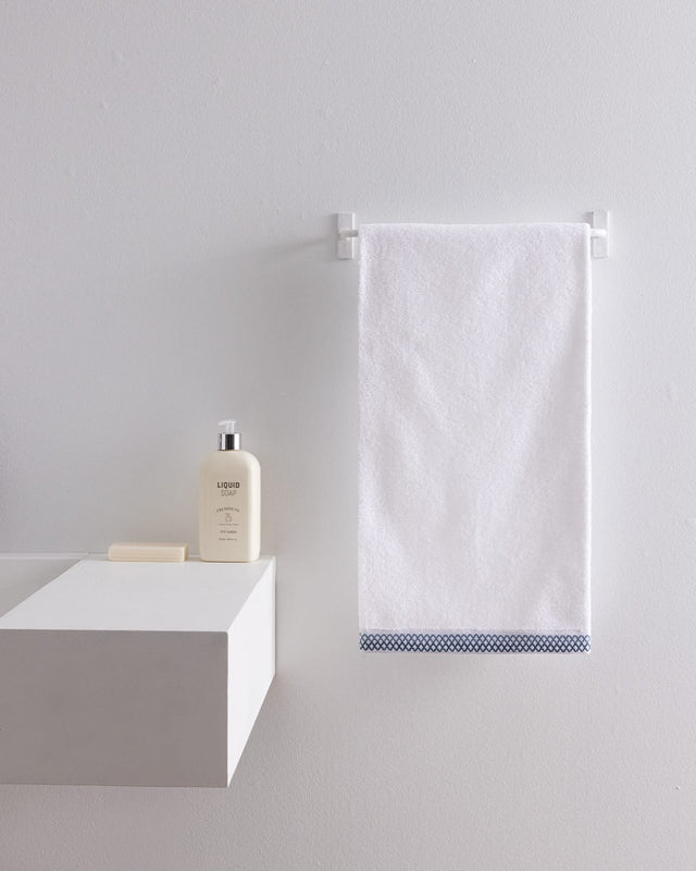 Soft Cotton Face Towel - Absorbent Bathroom & Guest Hand Towel - White/Blue
