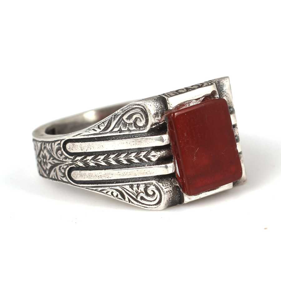 Premium Sterling Silver Rectangular Agate Men's Ring