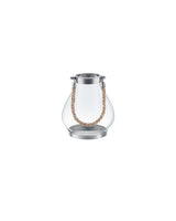 Stainless Steel, Glass & Wicker Candle Holder - Silver Finish