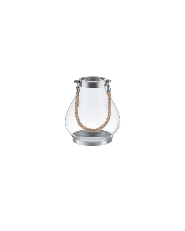 Stainless Steel, Glass & Wicker Candle Holder - Silver Finish