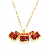 Sterling Silver Three-Stone Necklace with Fire Red Zircon