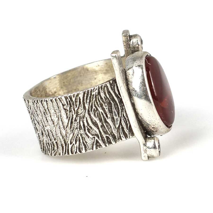 925 Sterling Silver Tree Bark Pattern Open Ring with Agate & Zircon