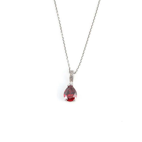 Premium 925 Sterling Silver Large Drop Synthetic Ruby Necklace