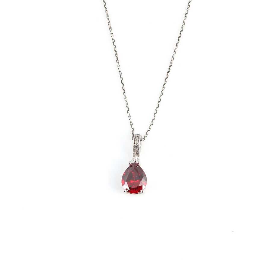 Prémiový náhrdelník z velkého kapkového syntetického rubínu ze stříbra 925 sterling