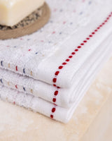 Lot de 4 serviettes à main en coton doux et absorbant - Ensemble salle de bain et cuisine blanc et rouge