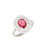 Sterling Silver Oval Ruby Red Double Halo Ring