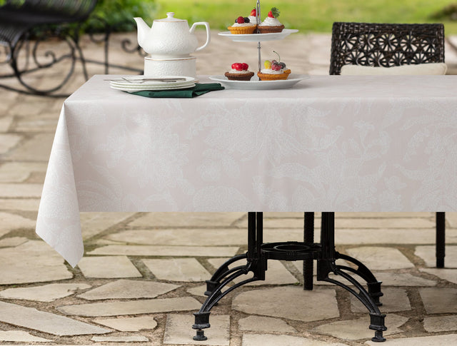 Elisa PVC Tablecloth - Beige & White Spill-Proof Table Linen