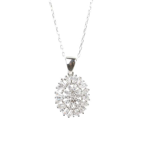 Premium 925 Sterling Silver Oval Baguette Stone Necklace