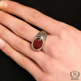 925 Sterling Silver Agate Men's Ring - Ellipse Patterned Design