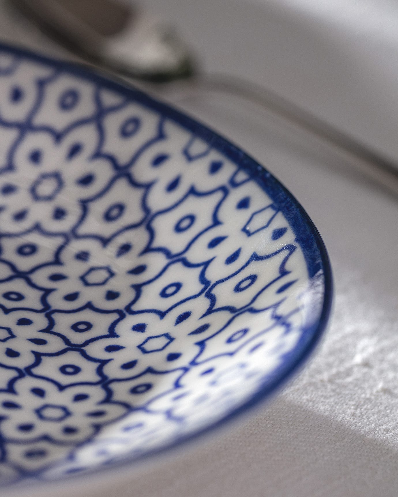 New Bone China Dinner Plate - Reve Bleu Elodie Blue & White Design