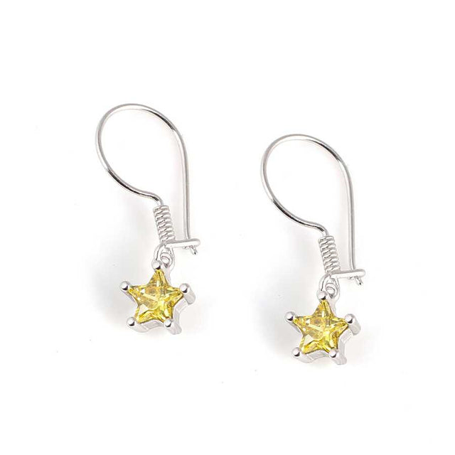 925 Sterling Silver Star Dangle Earrings - Citrine Zircon