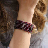 925 Sterling Silver 7-Row Garnet Statement Bracelet