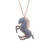 925 Sterling Silver Sapphire Rearing Horse Necklace - Elegant Design