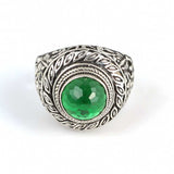 925 Sterling Silver Men's Ring - Round Green Zircon Faceted Stone