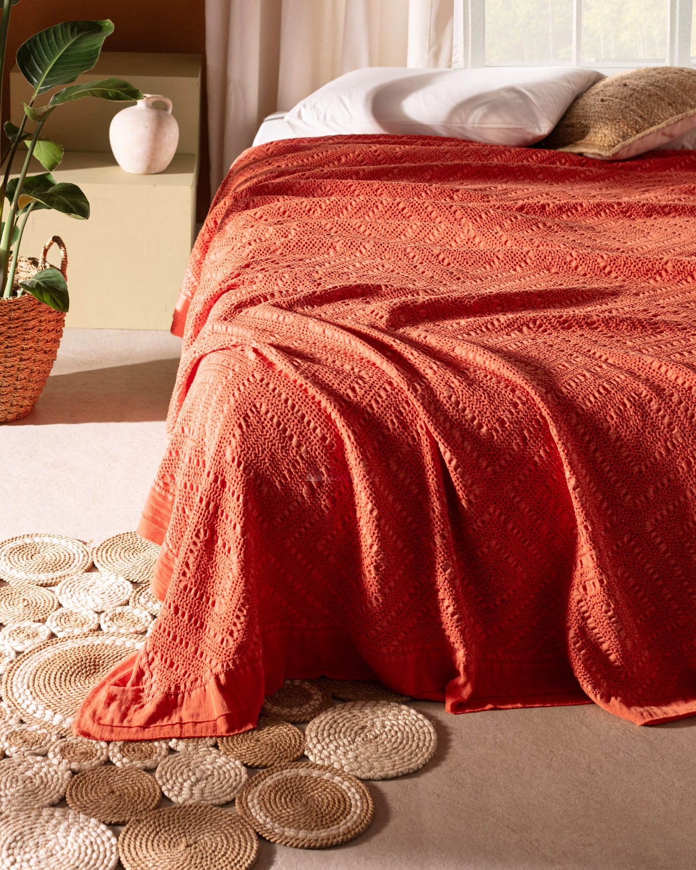 Double Cotton Bedspread Cover - Soft & Breathable - Orange