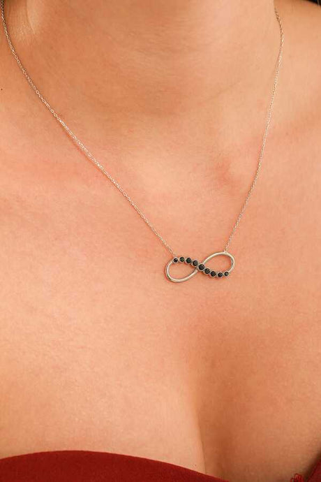 Elegant 925 Sterling Silver Black Zircon Pave Infinity Necklace