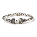 925 Sterling Silver Twisted Bangle with Braided Ball Design