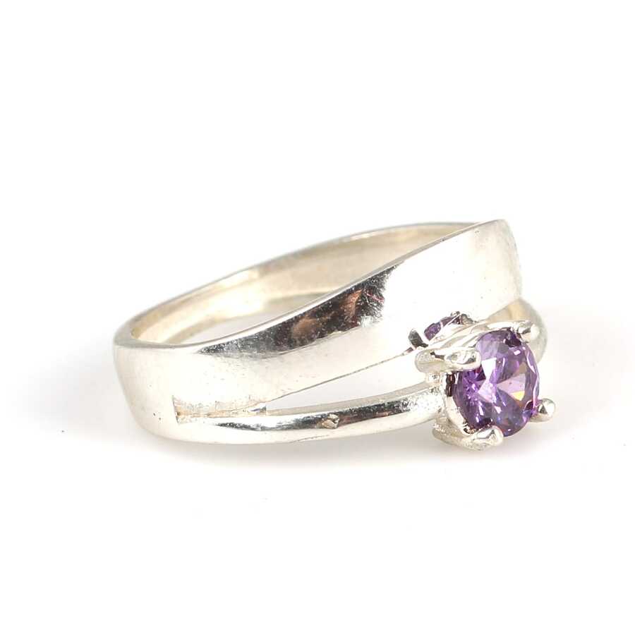 925 Sterling Silver Amethyst Double Row Ring
