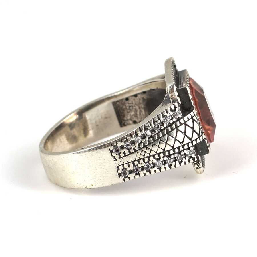 Sterling Silver Men's Ring - Square Zultanite & Zircon Accents
